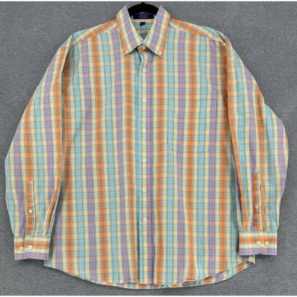 Men's Alan Flusser‎ Plaid Button Down Shirt Large 100% Cotton Long Sleeve